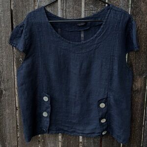 Luca Vanucci Made In Italy 100% Linen Short Sleeve Top in Navy Sz XL